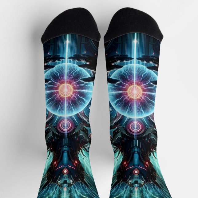 Futuristic Robot Cosmic Core Cyberpunk Socks (Top)