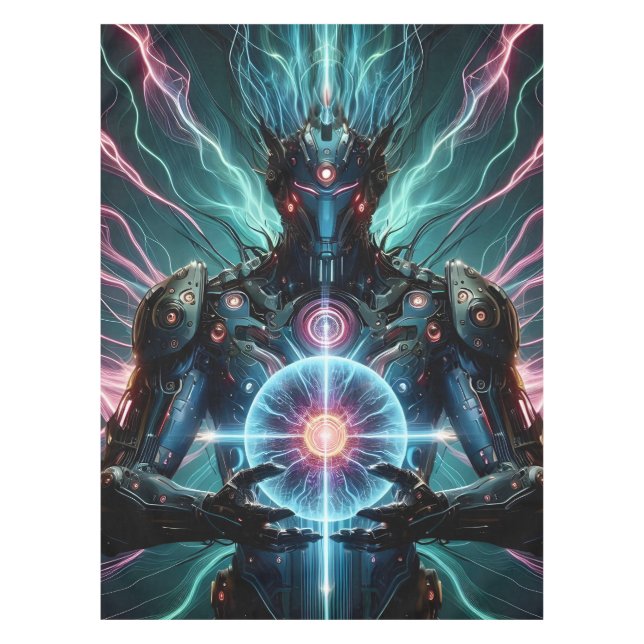 Futuristic Robot Cosmic Core Cyberpunk Tablecloth (Front)