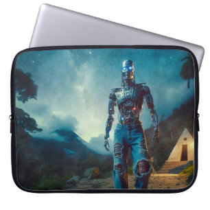 Futuristic Robot in Ancient Landscape Laptop Sleeve