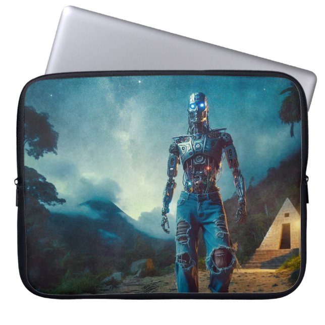 Futuristic Robot in Ancient Landscape Laptop Sleeve (Front)