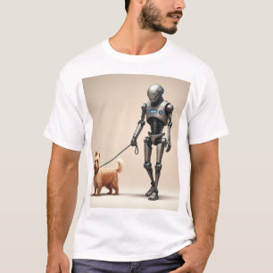 Futuristic Robot Walking a Dog T-Shirt Design