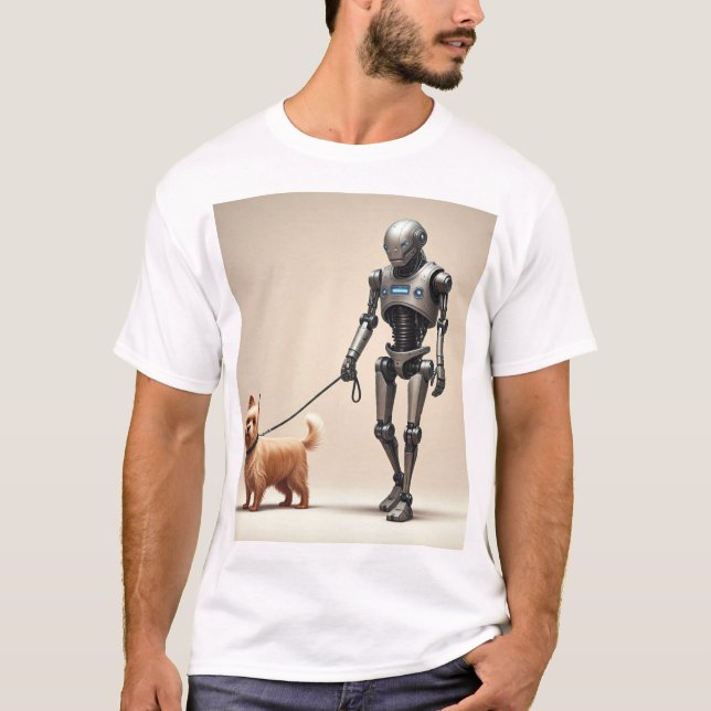 Futuristic Robot Walking a Dog T-Shirt Design (Front)