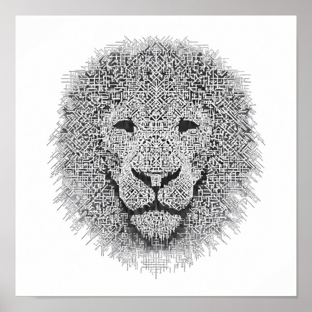 Futuristic Robotics Art: Cybernetic King Lion Head Poster (Front)