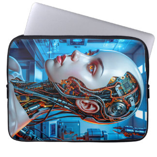 Futuristic Sci Fi Android Cool Blue Tech Laptop Sleeve