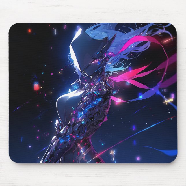 Futuristic Sci-Fi Cyber Warrior Anime Girl Mouse Pad (Front)