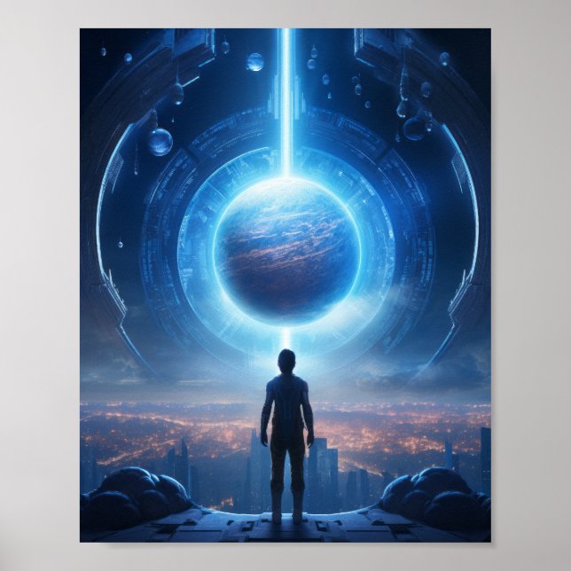 Futuristic Sci-Fi Planets and Spaceships Poster (Front)