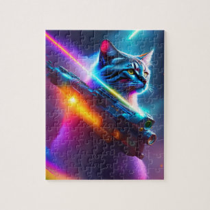 Futuristic Sci-Fi Warrior Cat With Laser Gun Jigsaw Puzzle