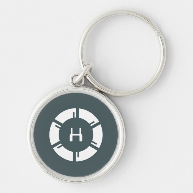 Futuristic SciFi Circle With Custom Monogram Grey Key Ring (Front)