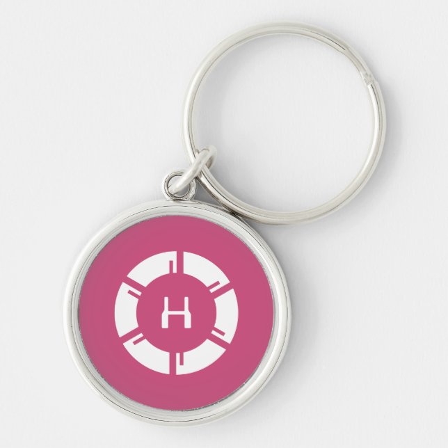 Futuristic SciFi Circle With Custom Monogram Rose Key Ring (Front)