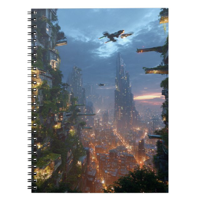 Futuristic Sky City Sunset Notebook (Front)