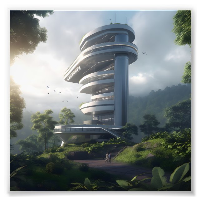 Futuristic skyscraper in the middle of the jungle photo print (Front)