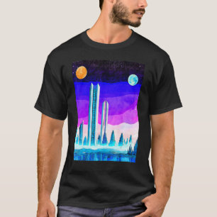 Futuristic Society Vaporwave Planet Two Moons Skys T-Shirt