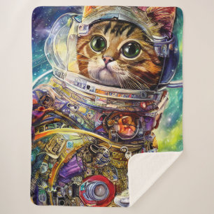 Futuristic Space Cat Sherpa Blanket