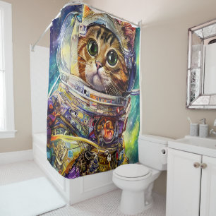 Futuristic Space Cat Shower Curtain