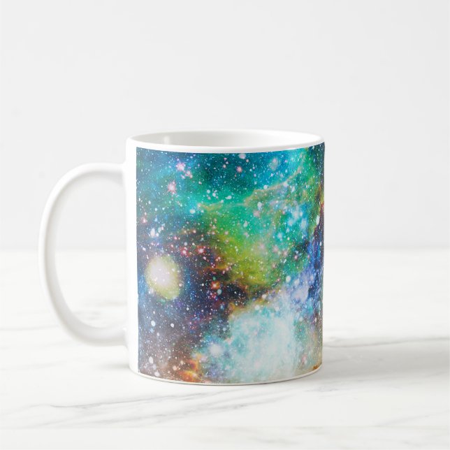 Futuristic space, starry nebula background. coffee mug (Left)