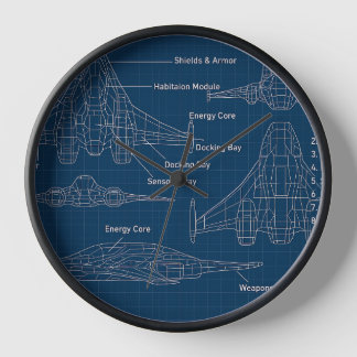 "Futuristic Spacecraft Blueprint Art" Clock