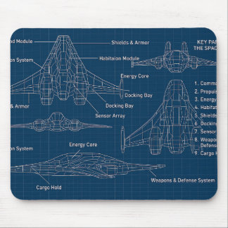 "Futuristic Spacecraft Blueprint Art" Mouse Pad