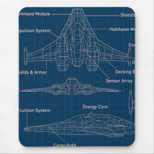 "Futuristic Spacecraft Blueprint Art" Mouse Pad