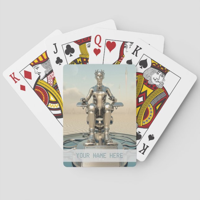 Futuristic spaceport. Customisable text Playing Cards (Back)