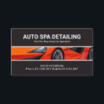 Futuristic Sports Car Detailing Auto Car Wash Business Card<br><div class="desc">A black cover is accentuated by a sporty red car frame with underlying white border stripes. At the top of the card lies the business name and a slogan caption option to publicise your services. Your prestigious name and contact details are near the base of the card. Overleaf, in a...</div>