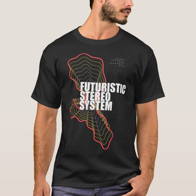 Futuristic Stereo System, Techno design. Djs gift. T-Shirt (Front)