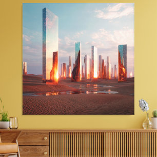 Futuristic Surreal Mirror Towers In Desert Canvas Print