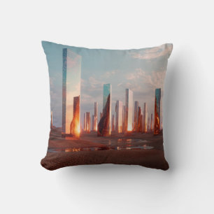 Futuristic Surreal Mirror Towers In Desert Cushion