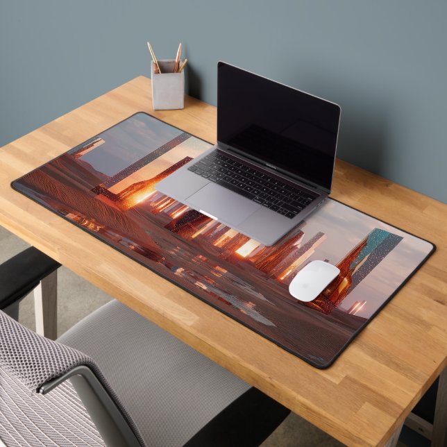 Futuristic Surreal Mirror Towers In Desert Desk Mat (Office 2)
