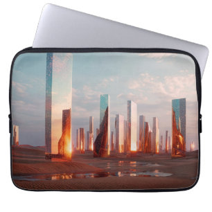 Futuristic Surreal Mirror Towers In Desert Laptop Sleeve