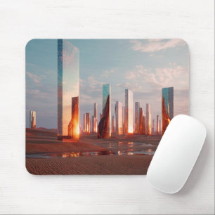 Futuristic Surreal Mirror Towers In Desert Mouse Pad