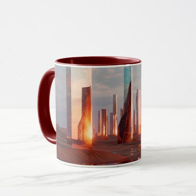 Futuristic Surreal Mirror Towers In Desert Mug (Front Left)