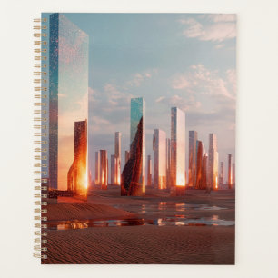 Futuristic Surreal Mirror Towers In Desert Planner