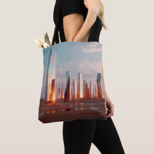 Futuristic Surreal Mirror Towers In Desert Tote Bag
