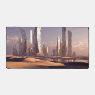 Futuristic Surreal Skyscrapers In Desert Landscape Desk Mat