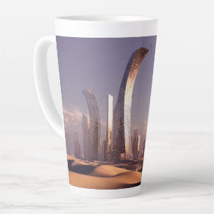 Futuristic Surreal Skyscrapers In Desert Landscape Latte Mug