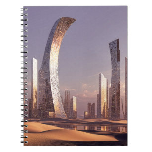 Futuristic Surreal Skyscrapers In Desert Landscape Notebook