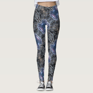 Futuristic tech collage motif pattern leggings