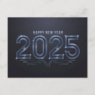 Futuristic tech Happy New Year 2025 Holiday Postcard