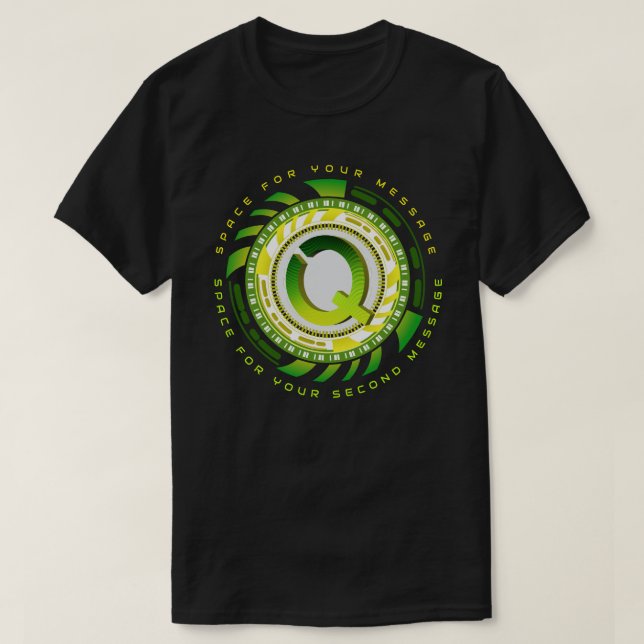 Futuristic Tech Letter Q Typography Custom Text T-Shirt (Design Front)
