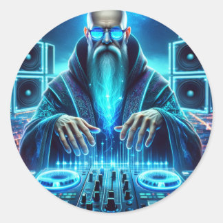 Futuristic Techno Wizard Classic Round Sticker