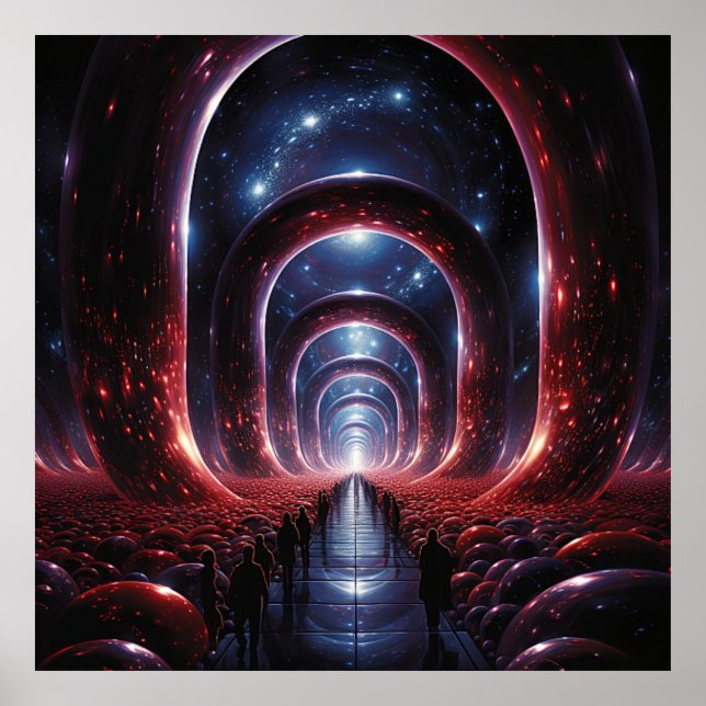 Futuristic Tunnel Abstract Art with People Poster (Front)