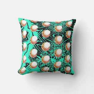 Futuristic Turquoise & Orange Crescents Cushion