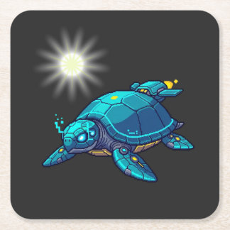 Futuristic Turtle Square Paper Coaster