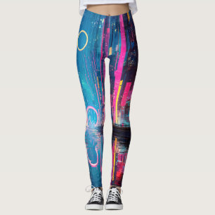 Futuristic Vibrant Neon Night Cityscape Leggings