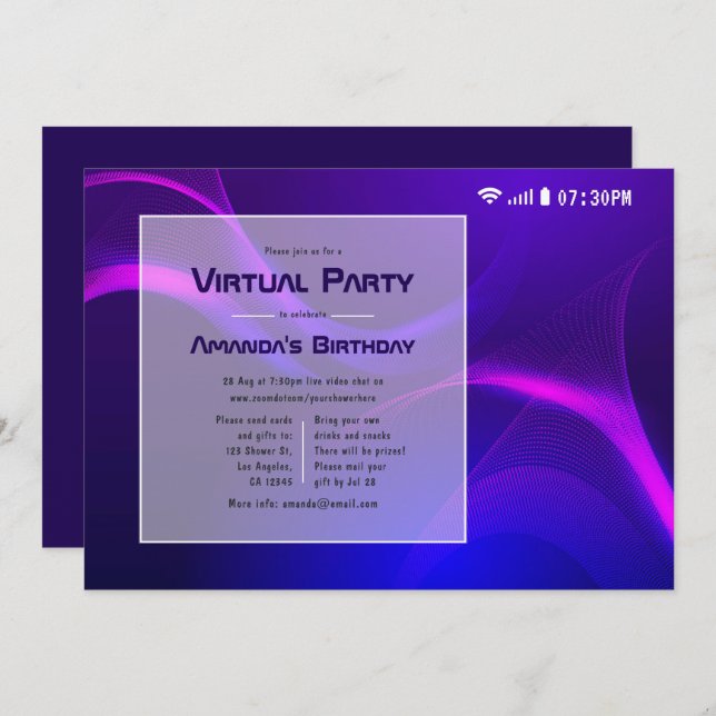 Futuristic Virtual Birthday Party Invitation (Front/Back)
