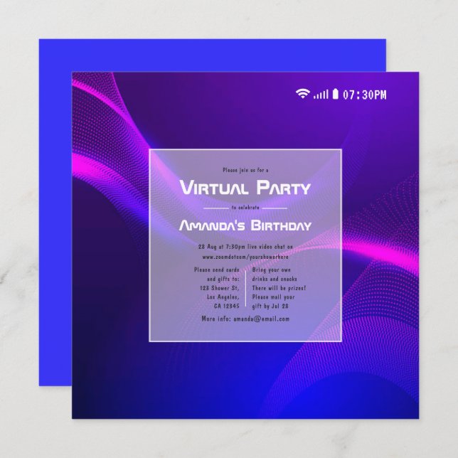 Futuristic Virtual Birthday Party Invitation (Front/Back)