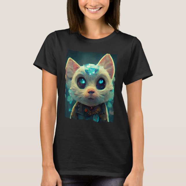 Fuuny Crystal Stone Cat T-Shirt (Front)
