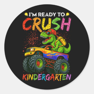 Fuuny Dinosaur Ready To Crush Kindergarten Boy Mon Classic Round Sticker