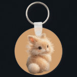 Fuzzy bunny key ring<br><div class="desc">Cute peach Bunny looking back over its shoulder in a cute cheeky pose</div>