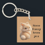 Fuzzy bunny key ring<br><div class="desc">Cute peach Bunny looking back over its shoulder in a cute cheeky pose. "Some Bunny Loves You"</div>